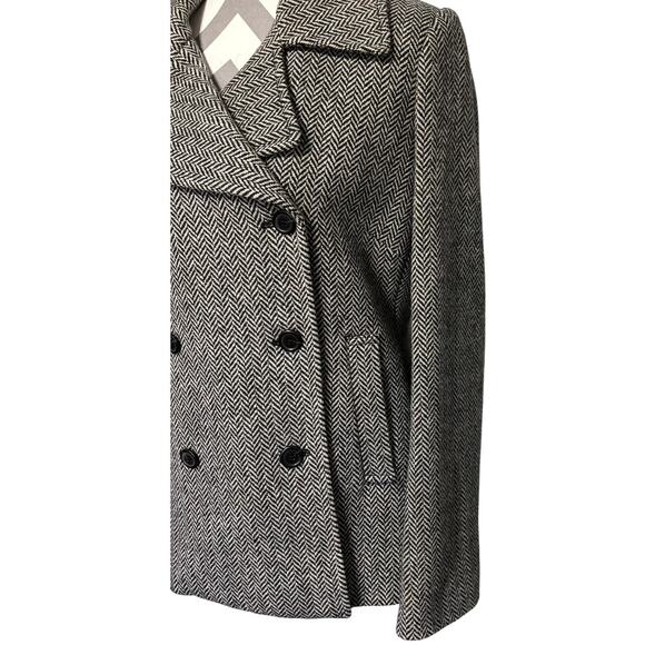 J Crew Ladies Herringbone Double Breasted Wool Blazer Large Lined Black Gray - Picture 3 of 6